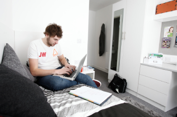 One male student studying in University of Hertfordshire campus accommodation