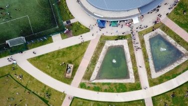 Aerial view of University of Hertfordshire Campus sports centre 