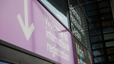Signage to welcome and direct incoming international students toe Hertfordshire International College registration and orientation