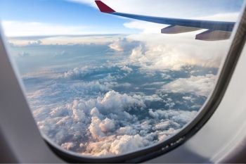 View from an aeroplane window travelling to the UK